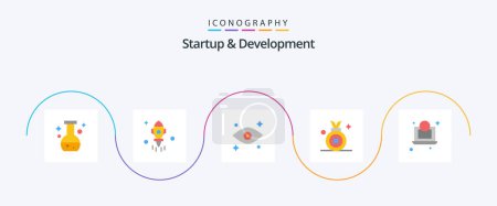 Illustration for Startup And Develepment Flat 5 Icon Pack Including money. laptop. eye. badge. award badge - Royalty Free Image