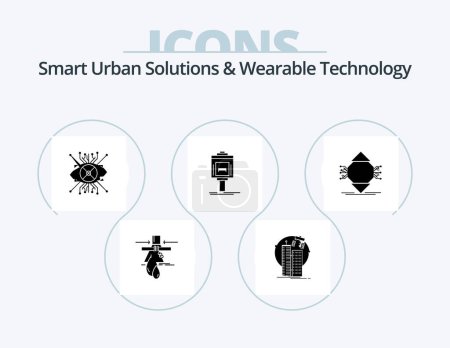 Ilustración de Smart Urban Solutions And Wearable Technology Glyph Icon Pack 5 Icon Design. service. valet. satellite. lens. cyber - Imagen libre de derechos