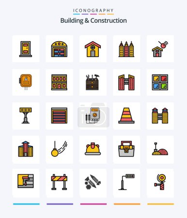 Téléchargez les illustrations : Creative Building And Construction 25 Line FIlled icon pack  Such As construction. power. tower. energy. search - en licence libre de droit