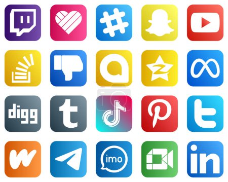 Illustration for 20 Social Media Icons for All Your Needs such as facebook. stock. tencent and google allo icons. Elegant and unique - Royalty Free Image