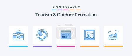Ilustración de Tourism And Outdoor Recreation Blue 5 Icon Pack Including train. photo. calendar. landmark. picture. Creative Icons Design - Imagen libre de derechos
