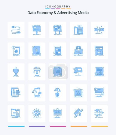 Illustration for Creative Data Economy And Advertising Media 25 Blue icon pack  Such As telephone. fax. billboard. board. billboard - Royalty Free Image