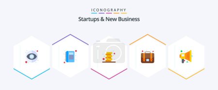 Illustration for Startups And New Business 25 Flat icon pack including . speaker. coins. megaphone. suitcase - Royalty Free Image