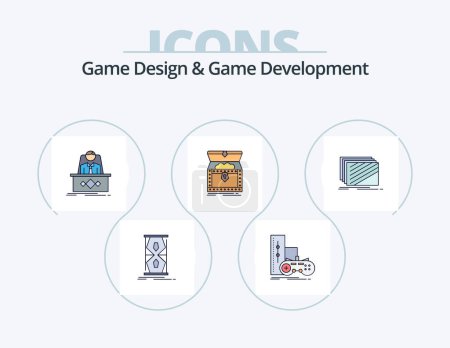 Téléchargez les illustrations : Game Design And Game Development Line Filled Icon Pack 5 Icon Design. world. connected. master. script. developer - en licence libre de droit