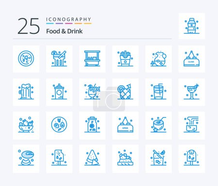 Téléchargez les illustrations : Food And Drink 25 Blue Color icon pack including . food. drink. eat. - en licence libre de droit