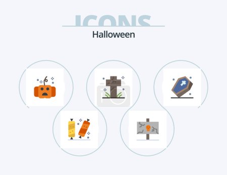 Téléchargez les illustrations : Halloween Flat Icon Pack 5 Icon Design. death. cemetery. old. horror. halloween - en licence libre de droit