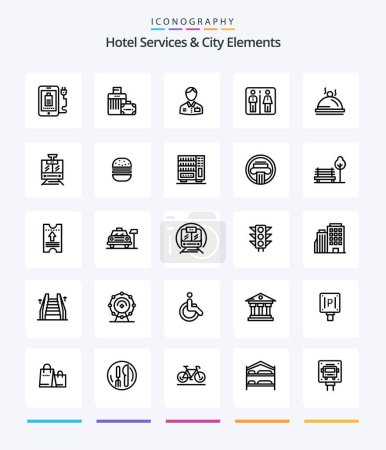Illustration for Creative Hotel Services And City Elements 25 OutLine icon pack  Such As hotel . machine. bellboy. elevator. service - Royalty Free Image