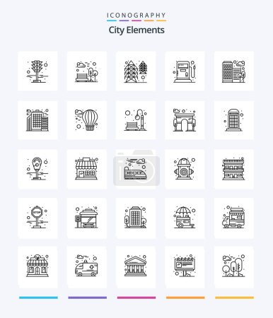 Illustration for Creative City Elements 25 OutLine icon pack  Such As house. building. electricity. station. fuel - Royalty Free Image