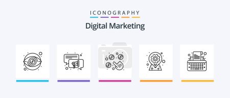 Téléchargez les illustrations : Digital Marketing Line 5 Icon Pack Including team. group. digital marketing. chat. visibility. Creative Icons Design - en licence libre de droit