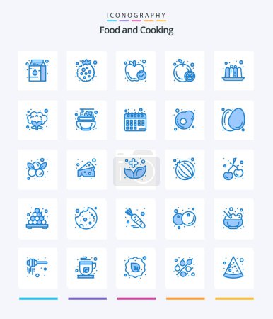 Téléchargez les illustrations : Creative Food 25 Blue icon pack  Such As cauliflower. food. food. cake. fruit - en licence libre de droit