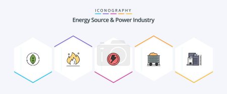Illustration for Energy Source And Power Industry 25 FilledLine icon pack including building. construction. bolt. barrow. power - Royalty Free Image