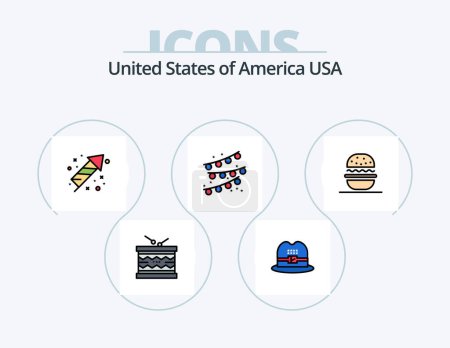 Téléchargez les illustrations : Usa Line Filled Icon Pack 5 Icon Design. usa. shield. usa. american. parade - en licence libre de droit