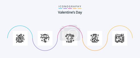 Téléchargez les illustrations : Valentines Day Line 5 Icon Pack Including love. heart. umbrella. wine. love - en licence libre de droit