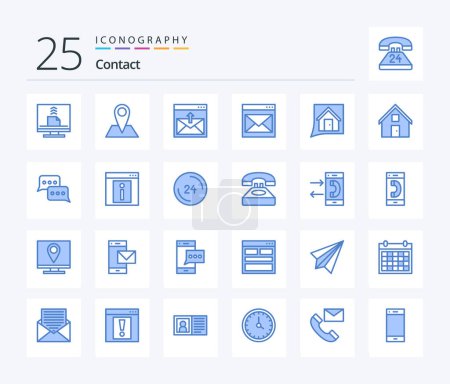 Illustration for Contact 25 Blue Color icon pack including convo. contact us. pin. contact. email - Royalty Free Image