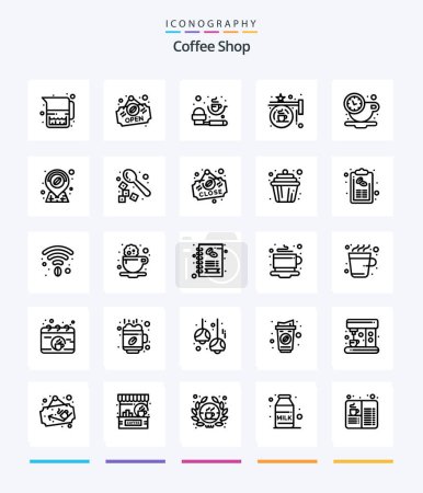 Téléchargez les illustrations : Creative Coffee Shop 25 OutLine icon pack  Such As coffee. sign. measurement. shop. coffee - en licence libre de droit