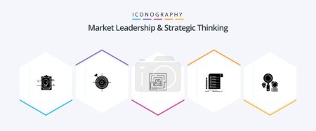 Téléchargez les illustrations : Market Leadership And Strategic Thinking 25 Glyph icon pack including invoice. file. arrow. puzzel. marketing - en licence libre de droit