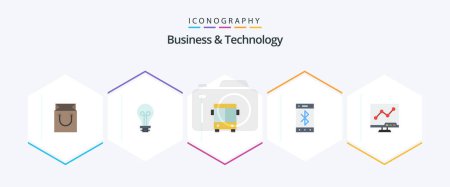 Illustration for Business and Technology 25 Flat icon pack including chart. wireless. automobile. mobile. bluetooth - Royalty Free Image