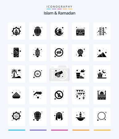 Ilustración de Creative Islam And Ramadan 25 Glyph Solid Black icon pack  Such As bedug. muslim. kettle. islam. traditional - Imagen libre de derechos