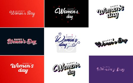 Téléchargez les illustrations : International Women's Day lettering with a Happy Women's Day greeting and love shape suitable for use in cards. invitations. banners. posters. postcards. stickers. and social media posts - en licence libre de droit