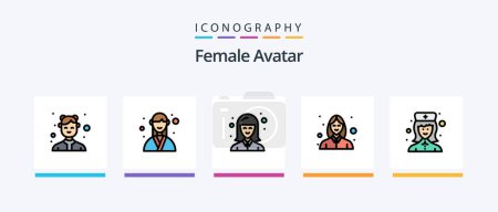 Téléchargez les illustrations : Female Avatar Line Filled 5 Icon Pack Including developer. virtual reality. service. female avatar. woman. Creative Icons Design - en licence libre de droit