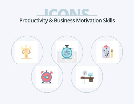 Illustration for Productivity And Business Motivation Skills Flat Icon Pack 5 Icon Design. nonstop. cycle. place. action. multitask - Royalty Free Image