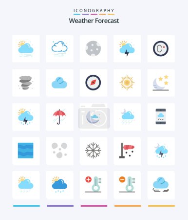Illustration for Creative Weather 25 Flat icon pack  Such As storm. degree. night. climate. weather - Royalty Free Image