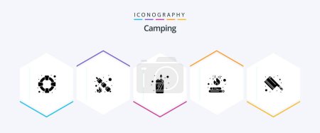 Téléchargez les illustrations : Camping 25 Glyph icon pack including . kitchen. flame. cleaver. fire - en licence libre de droit