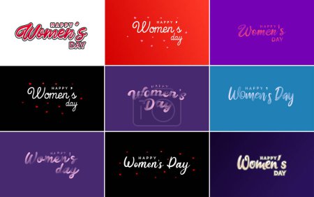 Ilustración de Happy Women's Day greeting card template with hand-lettering text design creative typography for holiday greetings; vector illustration - Imagen libre de derechos