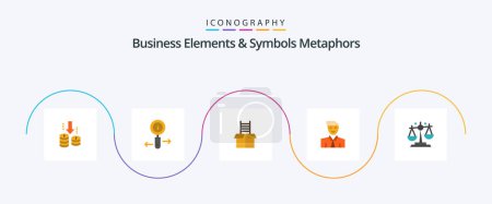 Téléchargez les illustrations : Business Elements And Symbols Metaphors Flat 5 Icon Pack Including balance. teacher. box. student. man - en licence libre de droit