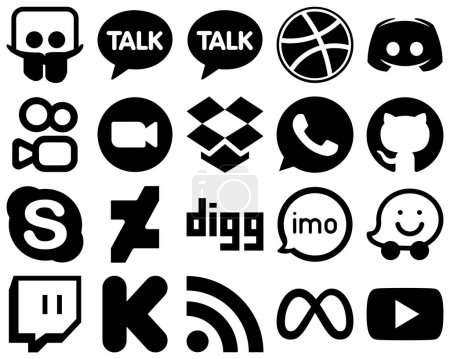 Ilustración de 20 Creative Black Solid Icon Set such as deviantart. skype. zoom. github and dropbox icons. Fully editable and versatile - Imagen libre de derechos