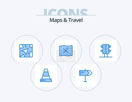 Illustration for Maps and Travel Blue Icon Pack 5 Icon Design. . . route. transport. lights - Royalty Free Image