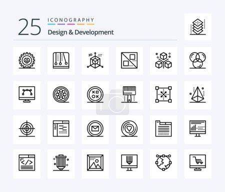 Illustration for Design & Development 25 Line icon pack including coding. design. video game. cross. direction - Royalty Free Image