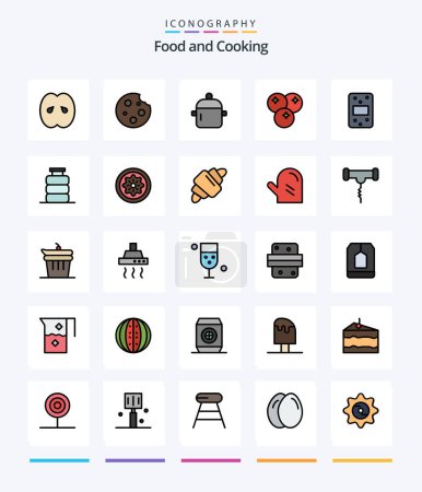Téléchargez les illustrations : Creative Food 25 Line FIlled icon pack  Such As food. cranberry. drink. kitchenware. food - en licence libre de droit