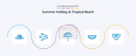 Téléchargez les illustrations : Beach Blue 5 Icon Pack Including clothes. beach. umbrella. water. melon - en licence libre de droit