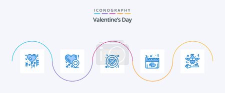 Téléchargez les illustrations : Valentines Day Blue 5 Icon Pack Including fly. airplane. no love. movie. heart - en licence libre de droit