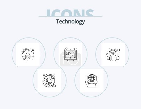 Ilustración de Technology Line Icon Pack 5 Icon Design. repair. car. options. book. smart - Imagen libre de derechos