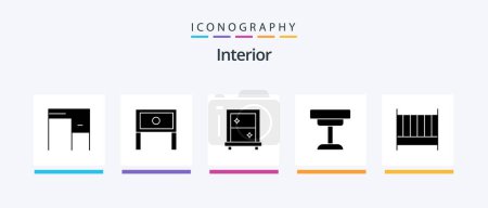 Illustration for Interior Glyph 5 Icon Pack Including bed. interior. table. furniture. decor. Creative Icons Design - Royalty Free Image