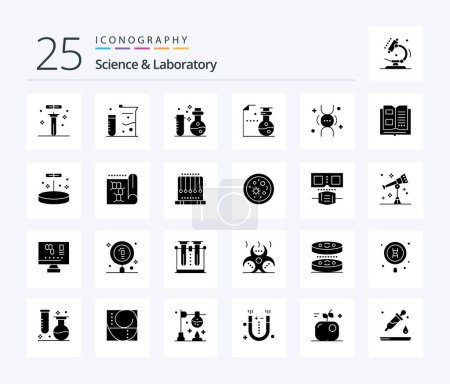 Téléchargez les illustrations : Science 25 Solid Glyph icon pack including biology. knowledge. science. information. life - en licence libre de droit