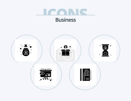 Téléchargez les illustrations : Business Glyph Icon Pack 5 Icon Design. hourglass. money. income. funding. crowd - en licence libre de droit