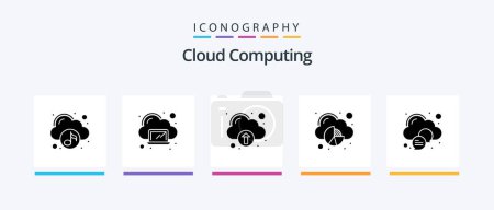 Téléchargez les illustrations : Cloud Computing Glyph 5 Icon Pack Including cloud. data. technology. cloud. analytics. Creative Icons Design - en licence libre de droit