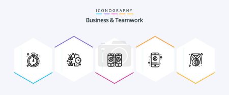 Ilustración de Business And Teamwork 25 Line icon pack including . dollar. calling. coins. settings - Imagen libre de derechos