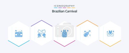 Illustration for Brazilian Carnival 25 Blue icon pack including violin. music. food. instrument. pineapple - Royalty Free Image