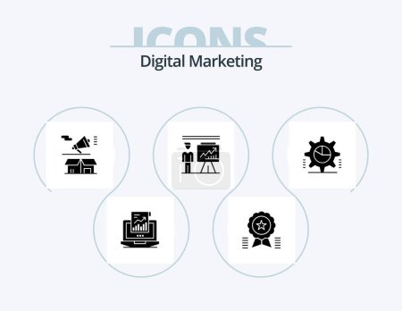Illustration for Digital Marketing Glyph Icon Pack 5 Icon Design. man. medal. open. megaphone - Royalty Free Image