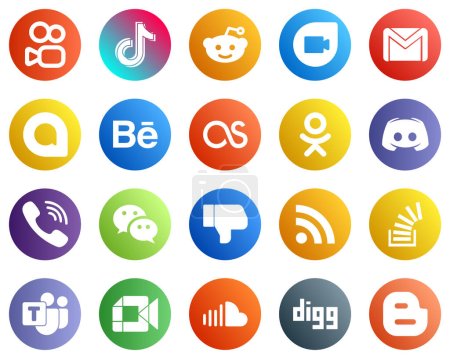 Illustration for 20 Stylish Social Media Icons such as text. discord. gmail. odnoklassniki and behance icons. Clean and professional - Royalty Free Image