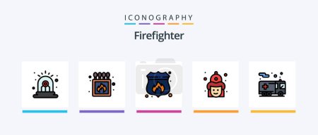 Illustration for Firefighter Line Filled 5 Icon Pack Including location. water place. location. fire. match. Creative Icons Design - Royalty Free Image