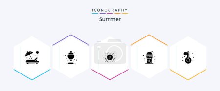 Téléchargez les illustrations : Summer 25 Glyph icon pack including thermometer. summer. treat. summer. cold - en licence libre de droit