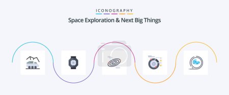 Téléchargez les illustrations : Space Exploration And Next Big Things Flat 5 Icon Pack Including solar. orbit. module. model. space - en licence libre de droit