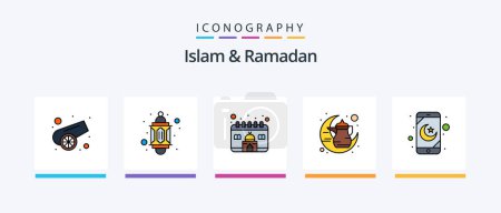 Téléchargez les illustrations : Islam And Ramadan Line Filled 5 Icon Pack Including mosque. time. muslim. ramadan. water. Creative Icons Design - en licence libre de droit