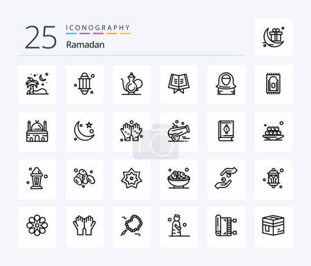 Illustration for Ramadan 25 Line icon pack including book . religion. light . ramadan . cup - Royalty Free Image