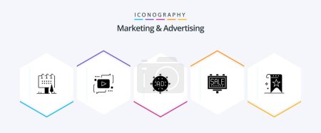 Téléchargez les illustrations : Marketing And Advertising 25 Glyph icon pack including marketing. advertising. media. marketing. arrow - en licence libre de droit